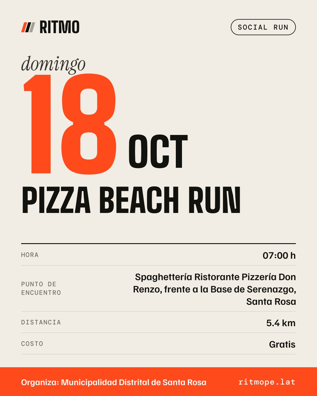 Post de Instagram de ejemplo: Pizza Beach Run